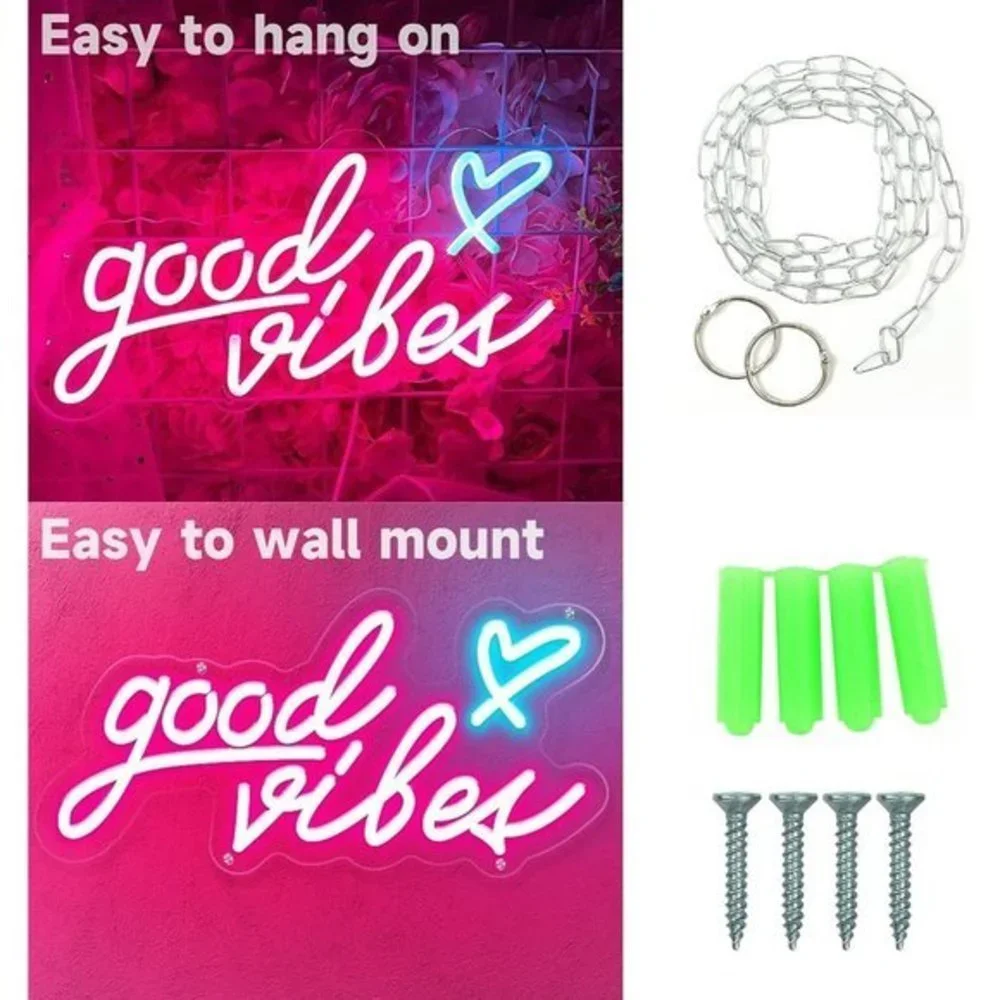 Airnesolly Good Vibes Neon‎ Sign USB Powered LED Lights 16 x 8 inch